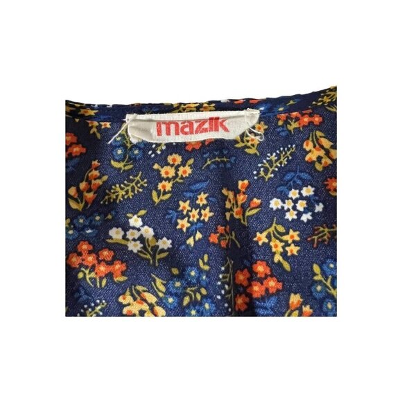 Mazik Large Floral Print Navy Ruffle Blouse Peasant Long Sleeve  Boho Hi Low - Picture 5 of 9